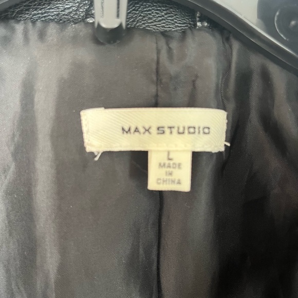 Max Studio Faux Leather Blazer, Size L, Black, Notch Collar,Welt Pockets - Picture 6 of 7